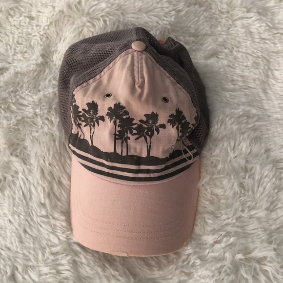 🏄‍♀️ Roxy Surfer Warn Look Palm Tree Women’s Baseball Hat Pink & Gray Like New - Picture 1 of 10